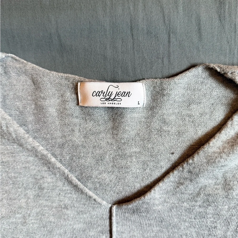 Carly Jean Los Angeles Light Gray V-Neck Sweater - Picture 2 of 2
